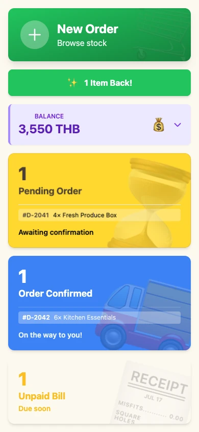 The overview goes with you. — The buyer overview, adapted for a smaller screen. Demonstration data.